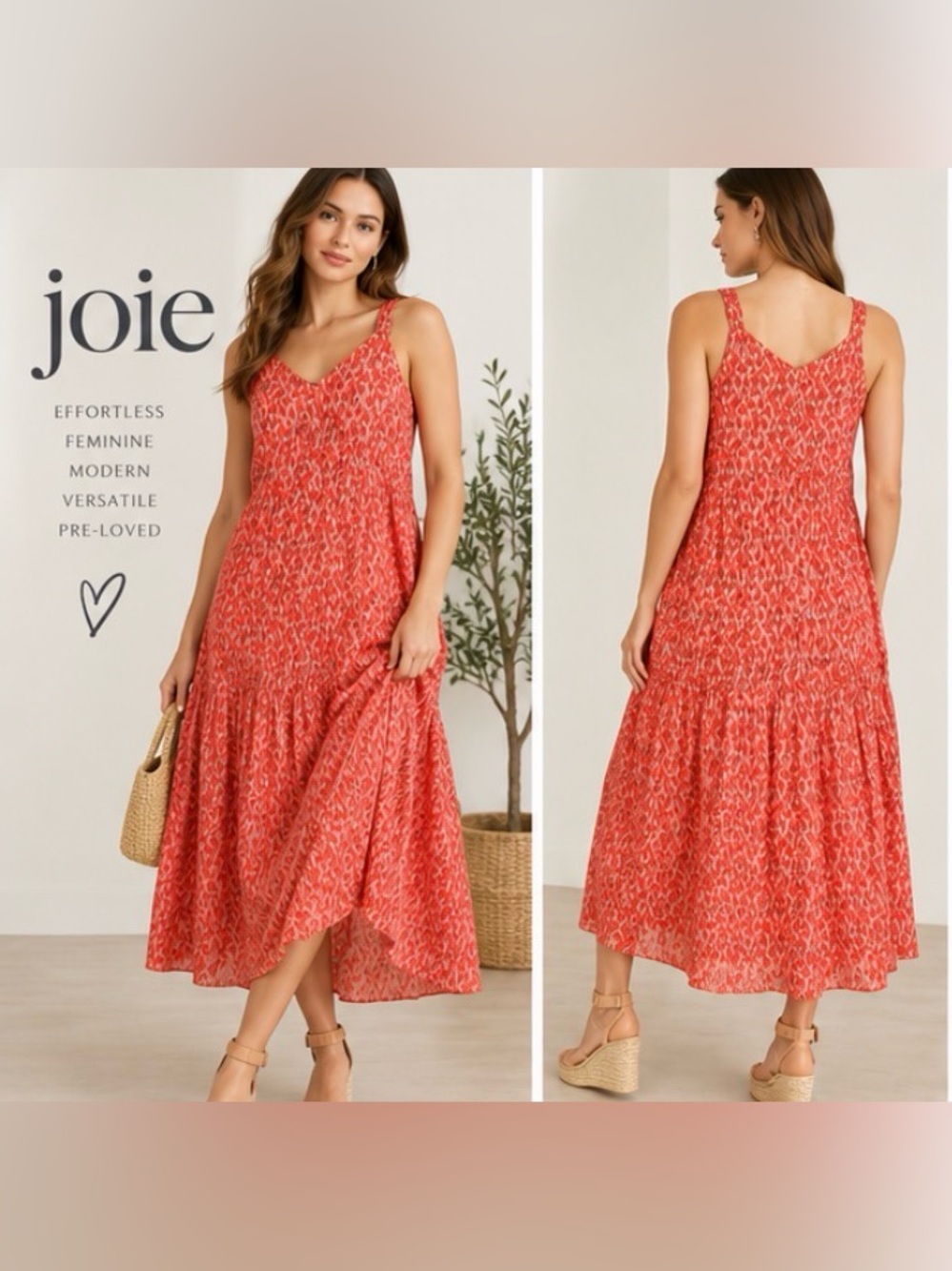 Joie Coral Abstract Print Midi Dress – Size Large